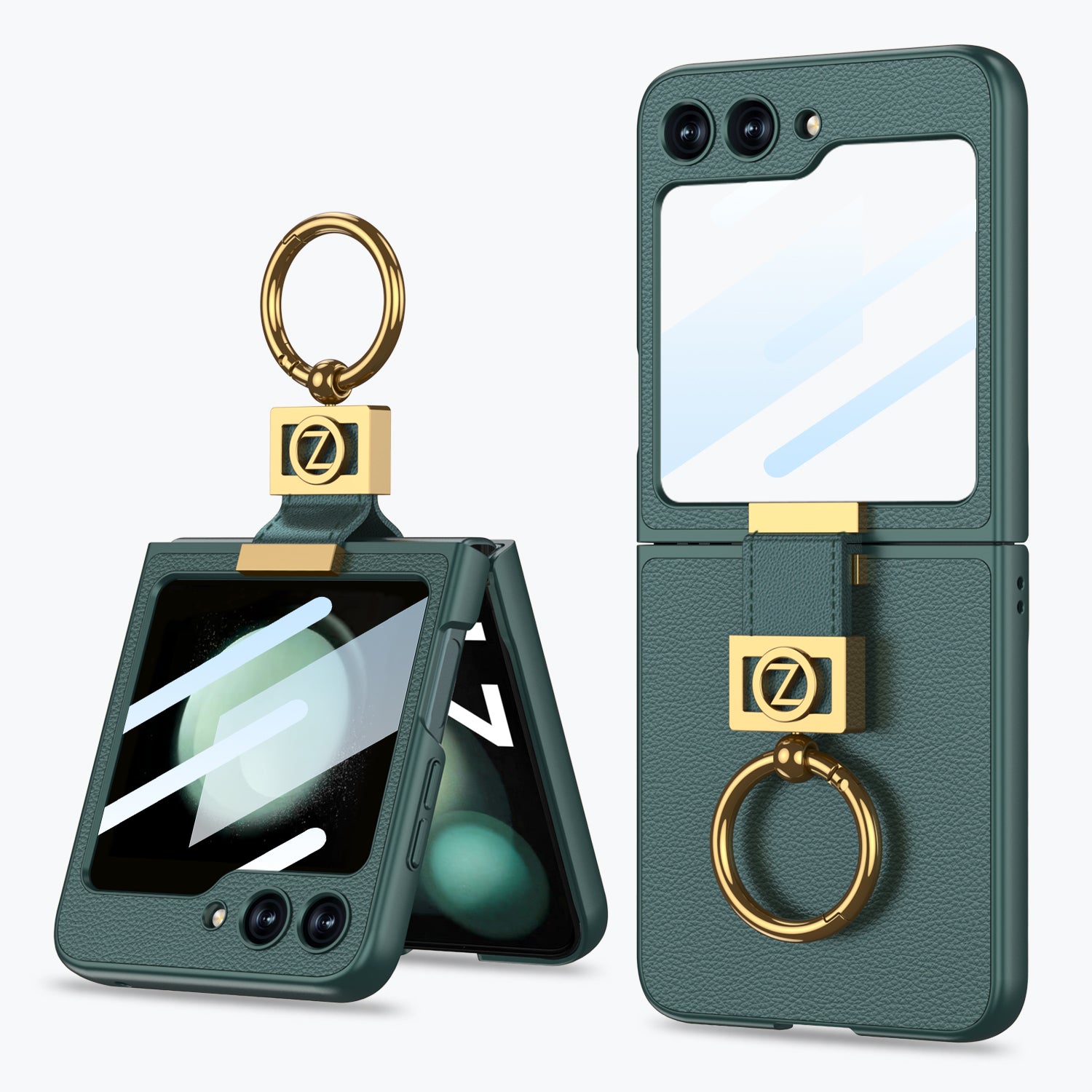 GKK For Samsung Galaxy Z Flip5 5G Slim Phone Cover Hard PC PU Metal Z Letter Kickstand Case with Small Screen Film GKK For Samsung Galaxy Z Flip5 5G Slim Phone Cover Hard PC PU Metal Z Letter Kickstand Case with Small Screen Film